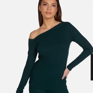 Michael Lauren Off-Shoulder Dark Green Sweater